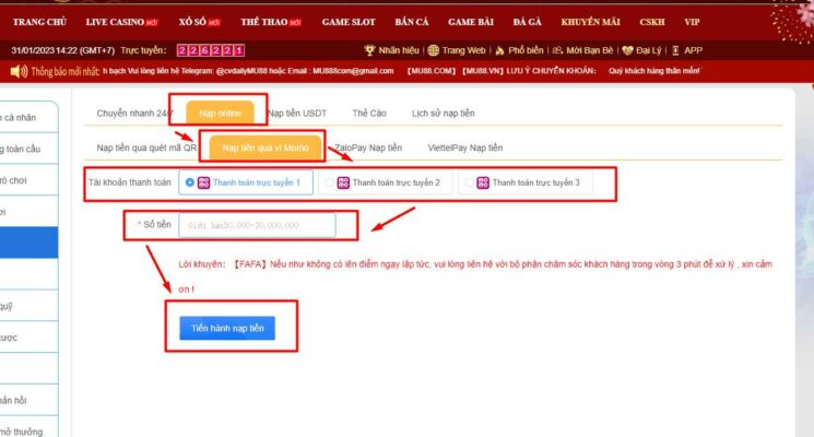 Nạp tiền tại MU88 qua ví Momo