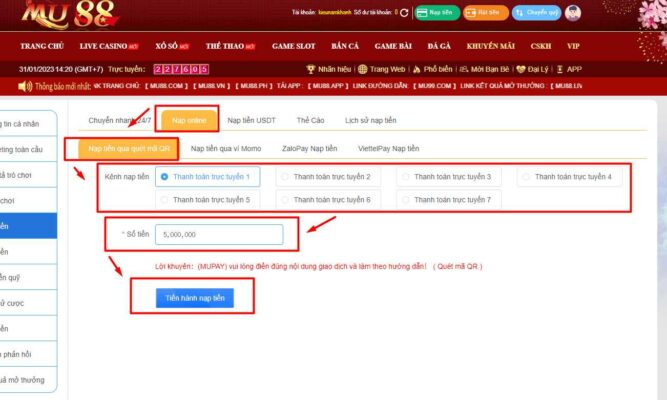 Nạp tiền tại MU88 bằng QRcode